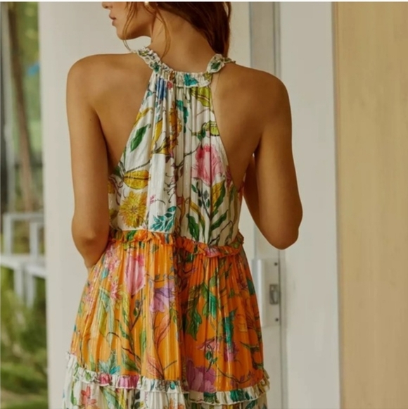 PQ Swim x Anthropologie Floral Ruffle Tiered Maxi Dress Orange M/L - Picture 13 of 14